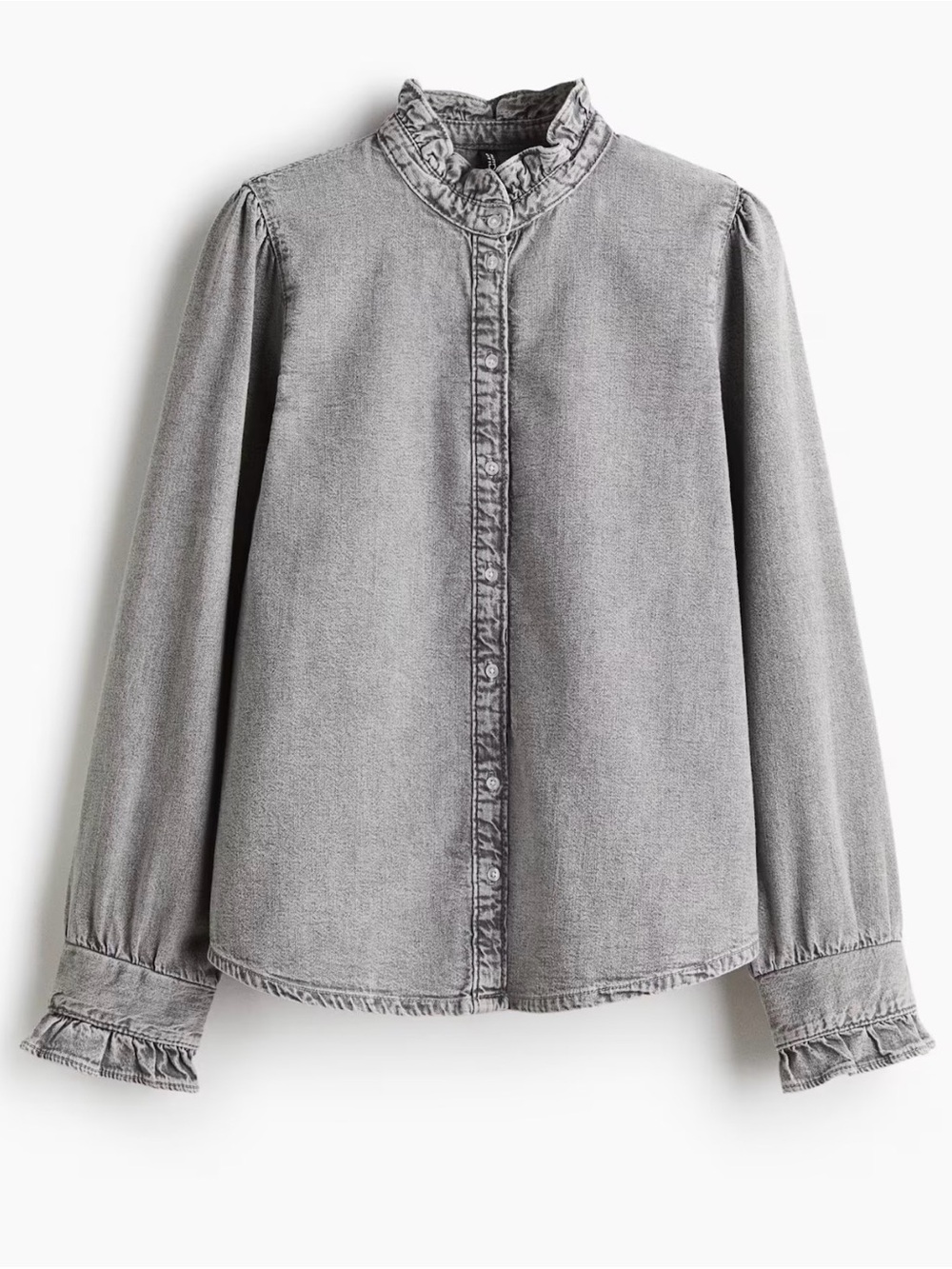 Ruffle Trimmed Denim Blouse
